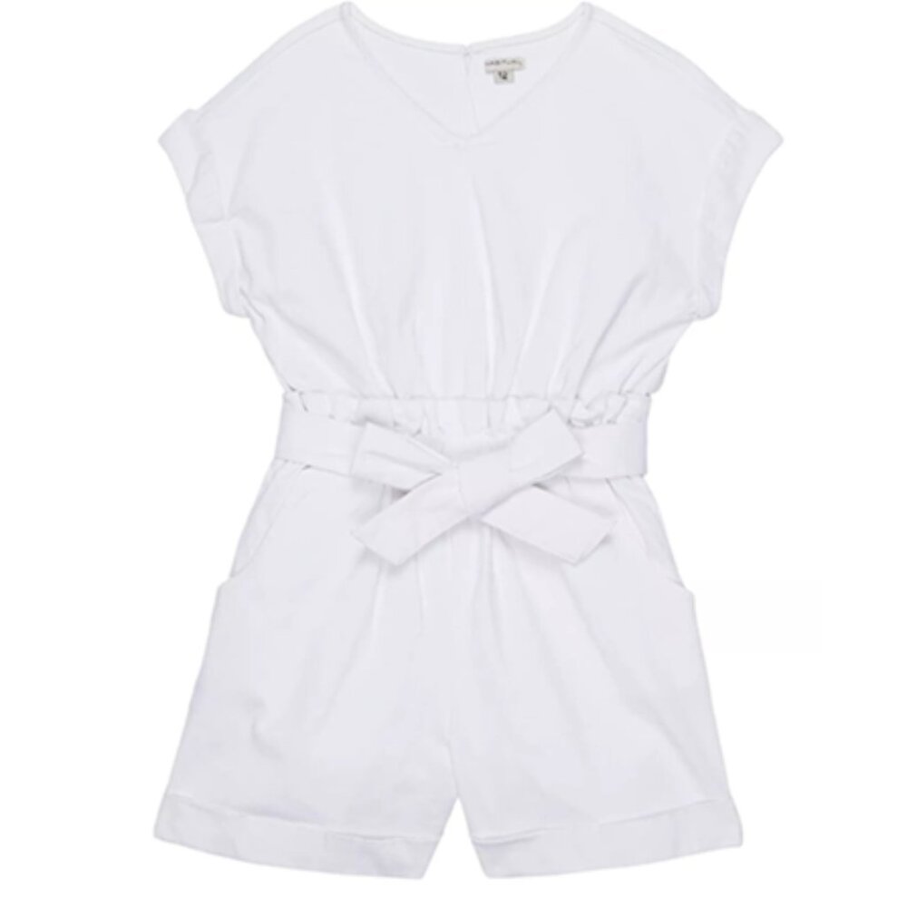 NORDSTROM Summer HABITUAL Girl Paper Bag White Romper Size 12 with pockets; NEW